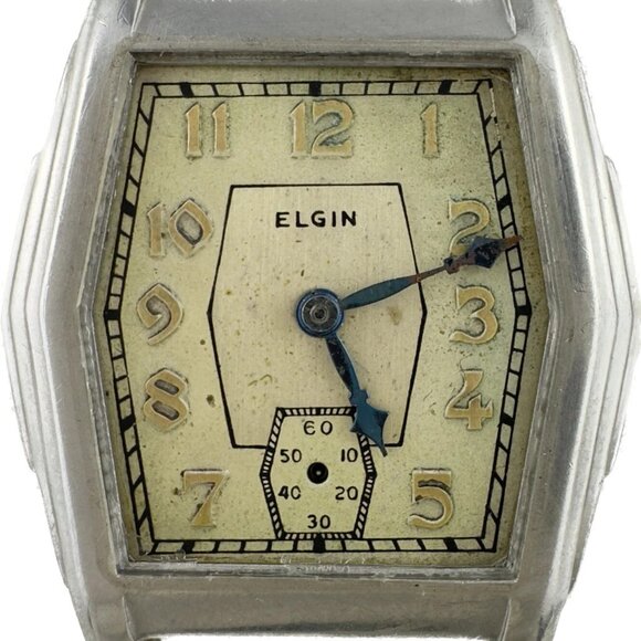 Vintage Elgin 17 Jewel Men's Mechanical Wristwatch 487 w Stepped Case for Repair - Picture 1 of 5